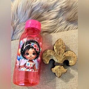 Pink Kids Water Bottle with Cute Character Design